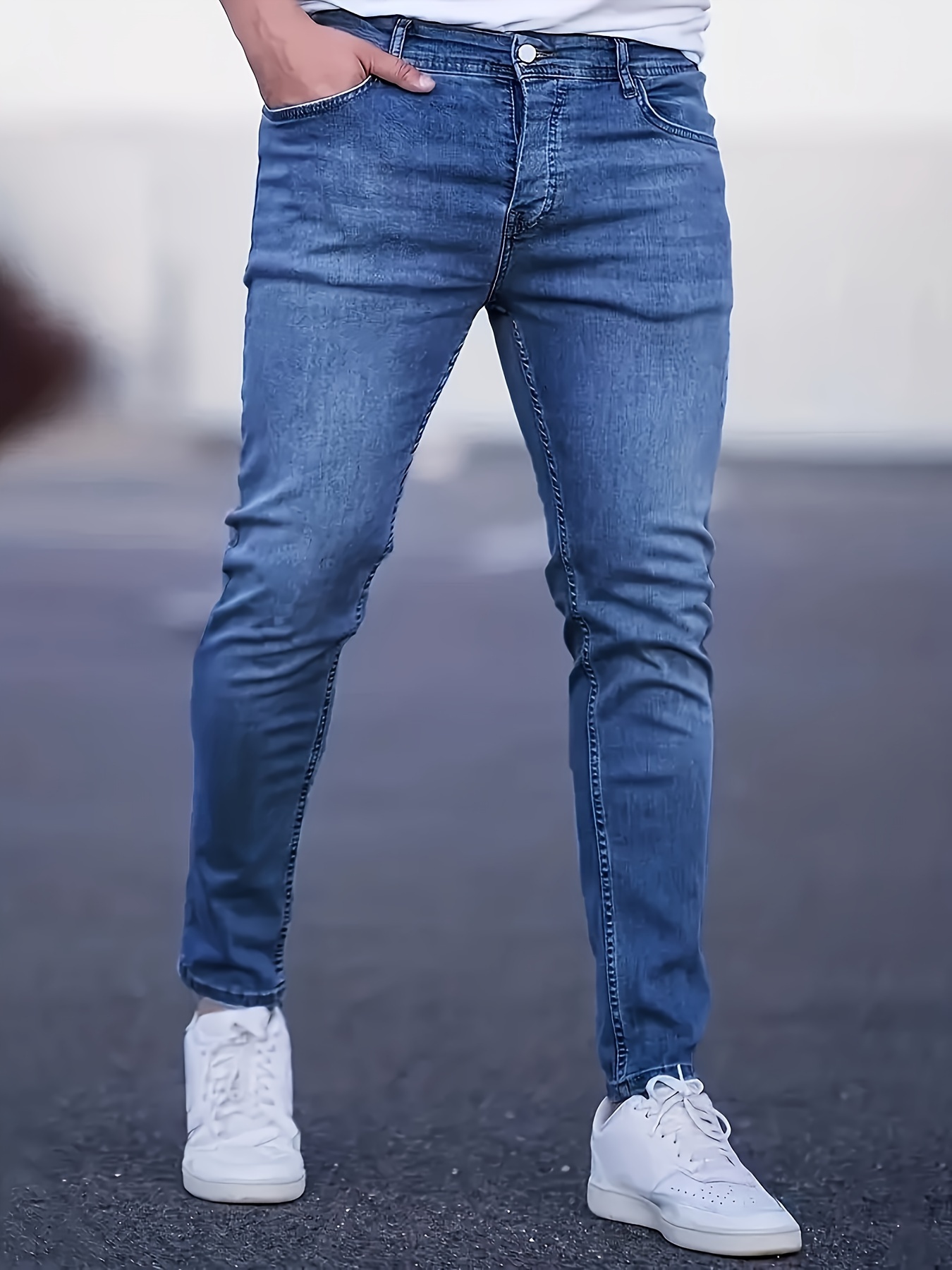 slim fit distressed jeans casual street style medium stretch denim pants details 6