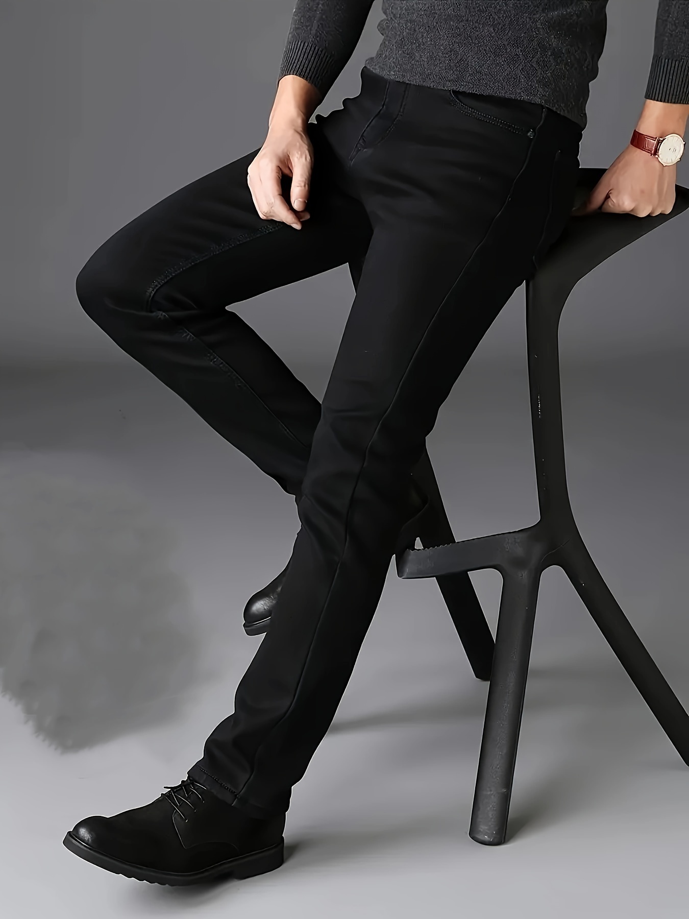 mens semi formal jeans classic design straight leg regular jeans for business details 4