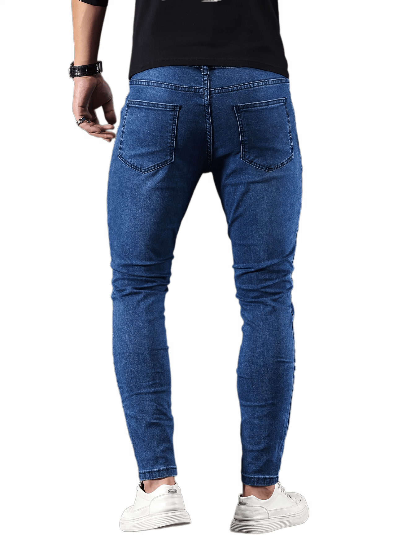 mens casual skinny medium stretch jeans chic street style denim pants details 6