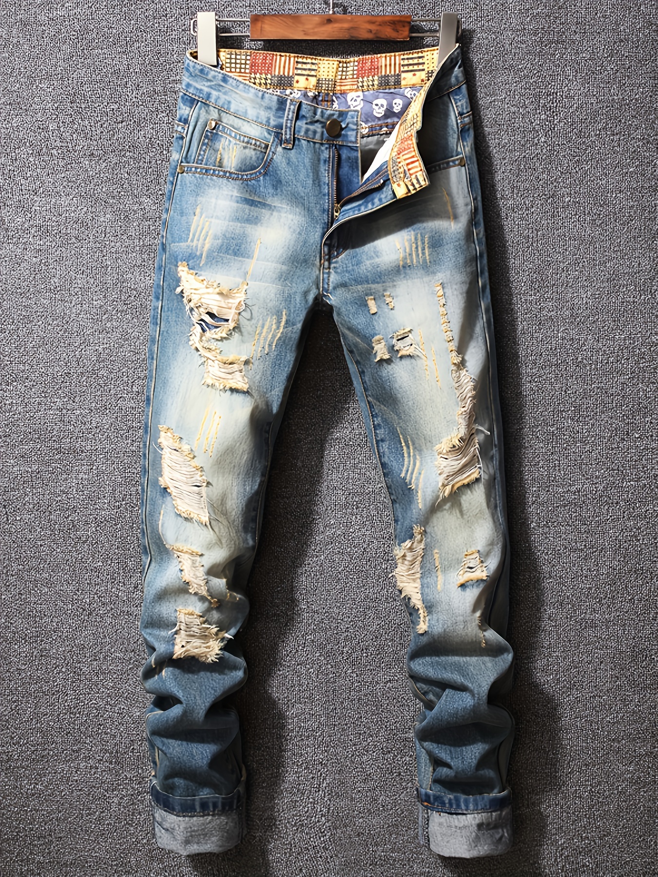 vintage style ripped jeans mens casual street style jeans details 1