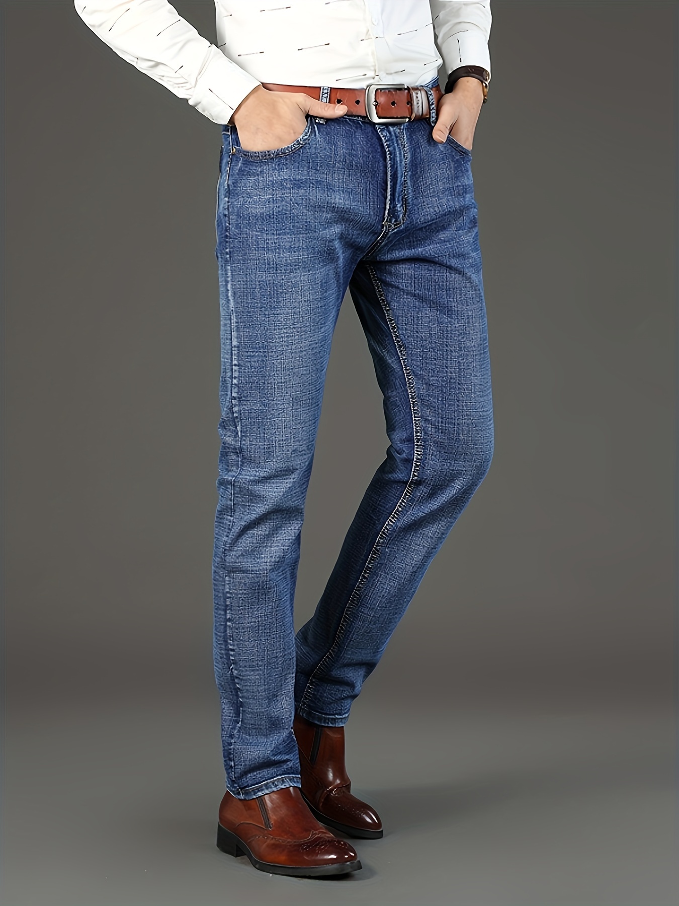 mens classic design jeans semi formal stretch jeans for business details 4