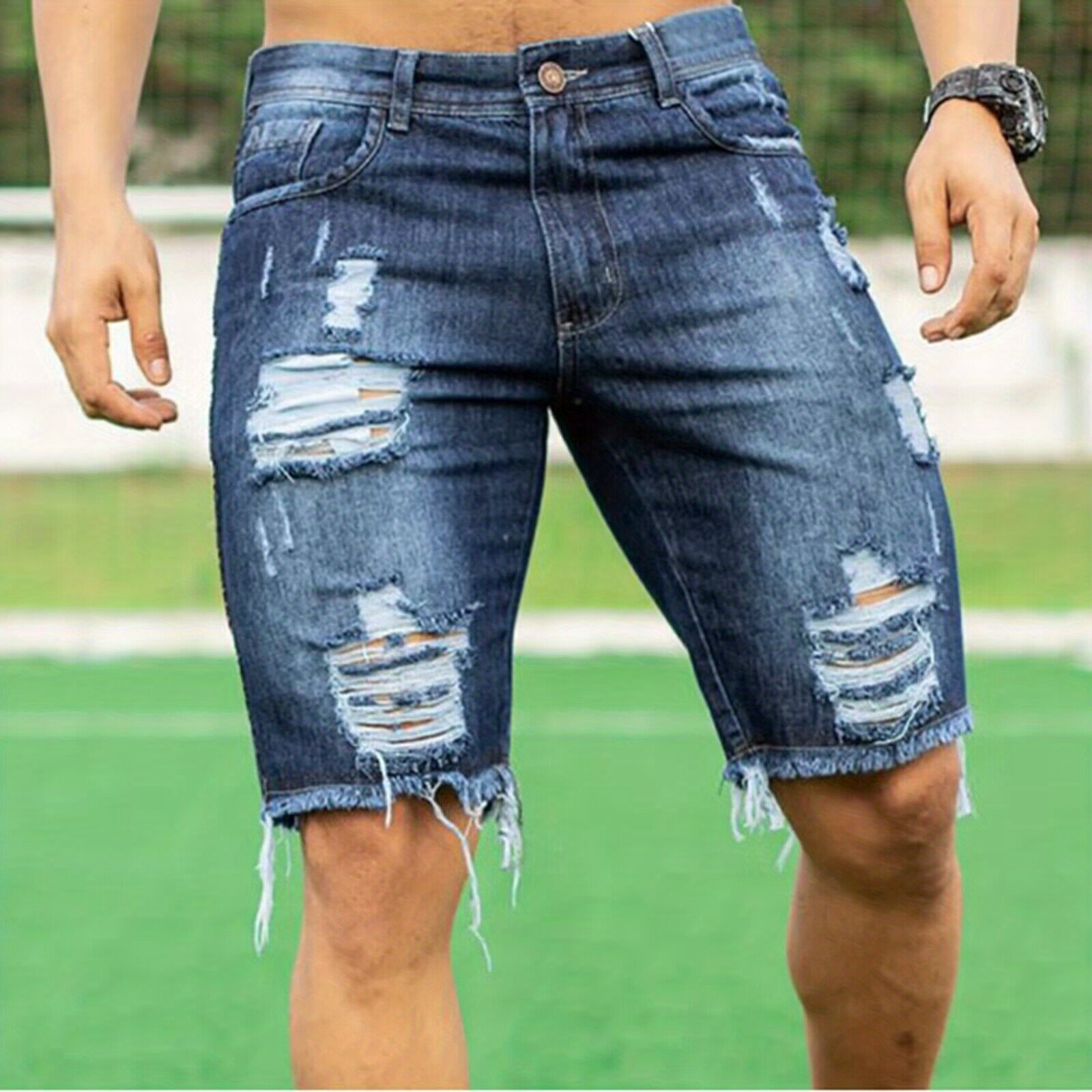 ripped denim shorts mens casual street style all match distressed denim shorts for summer details 0