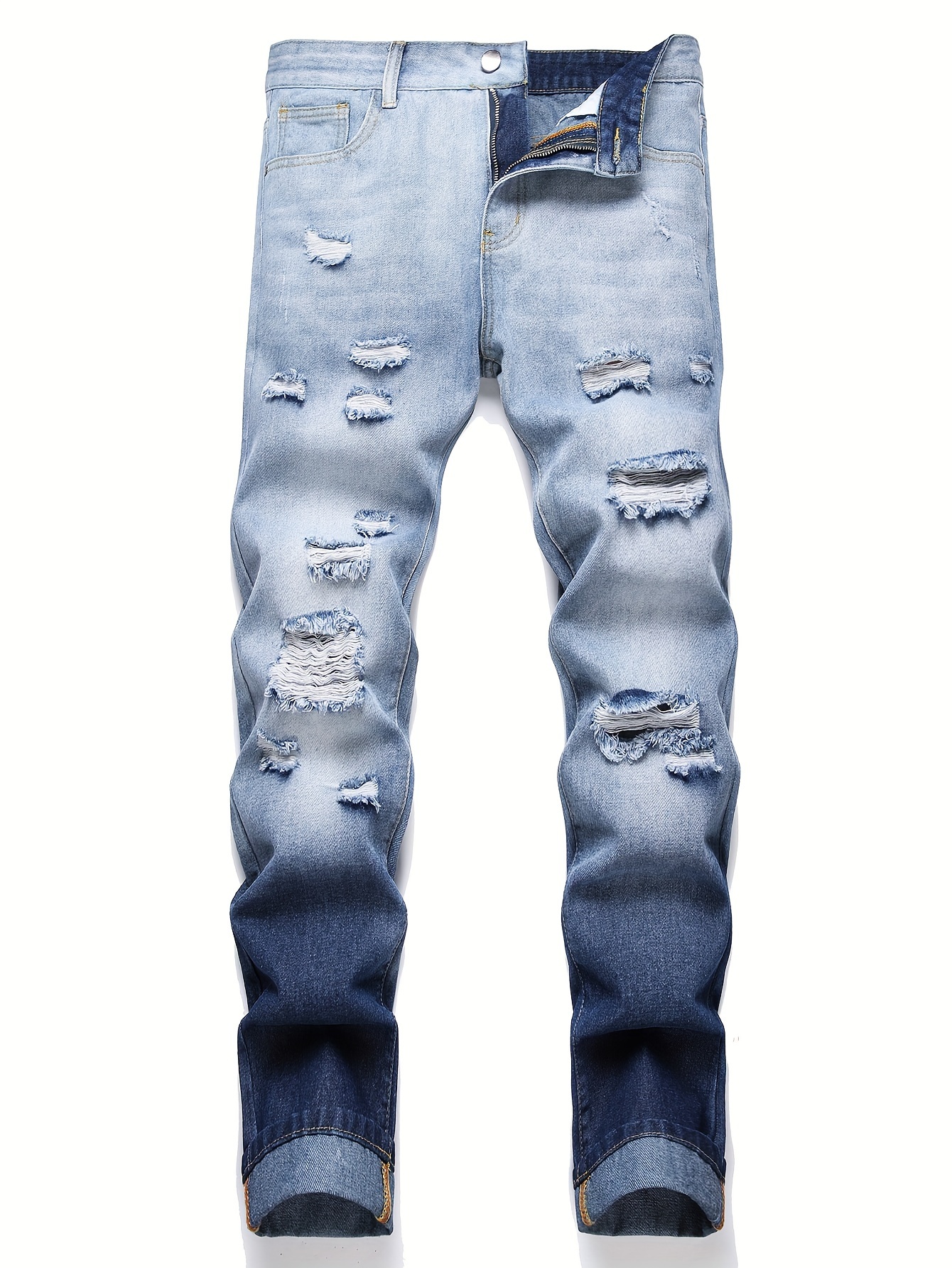 mens regular ripped jeans casual street style distressed denim pants details 0