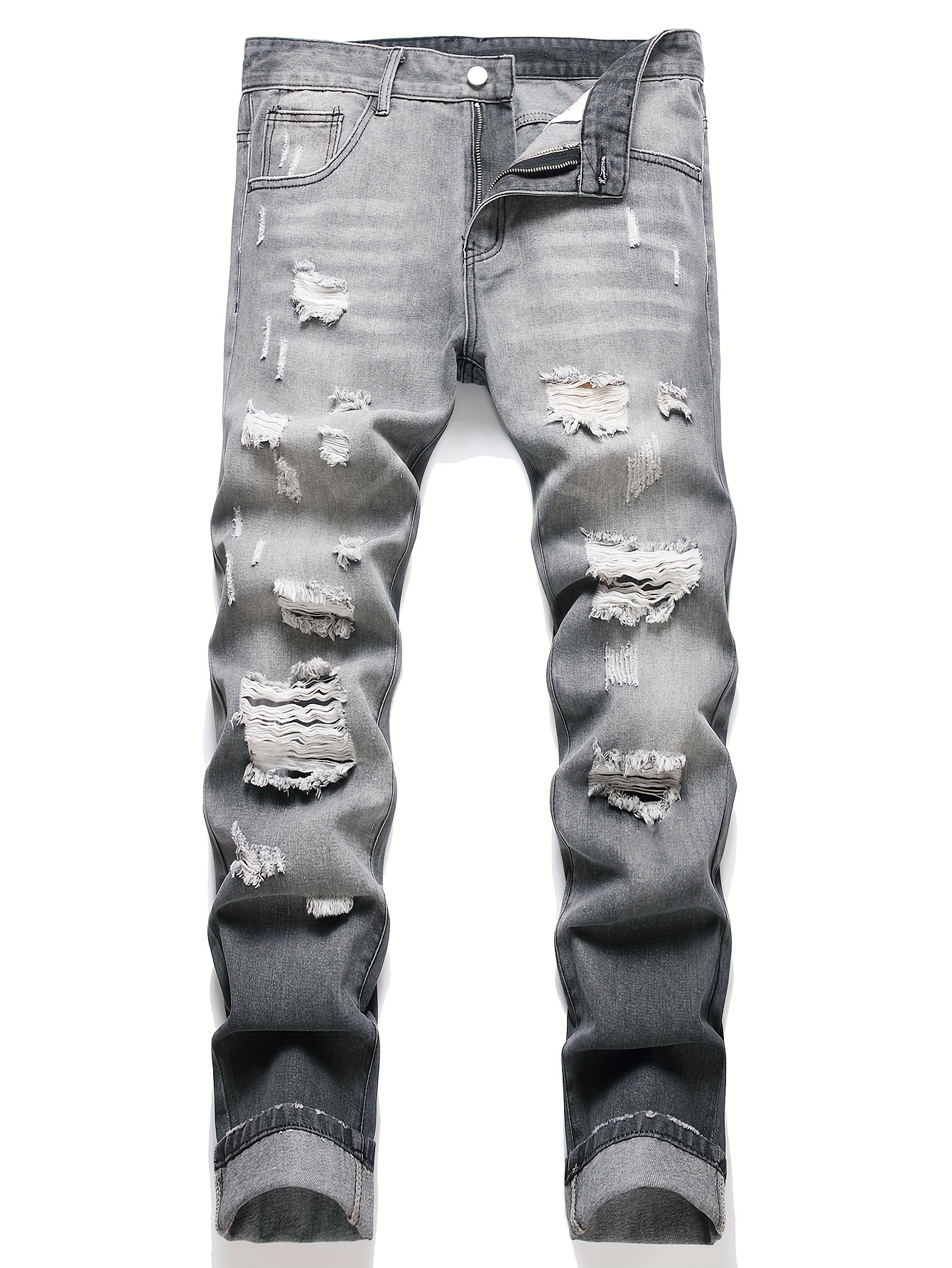 mens regular ripped jeans casual street style distressed denim pants details 37