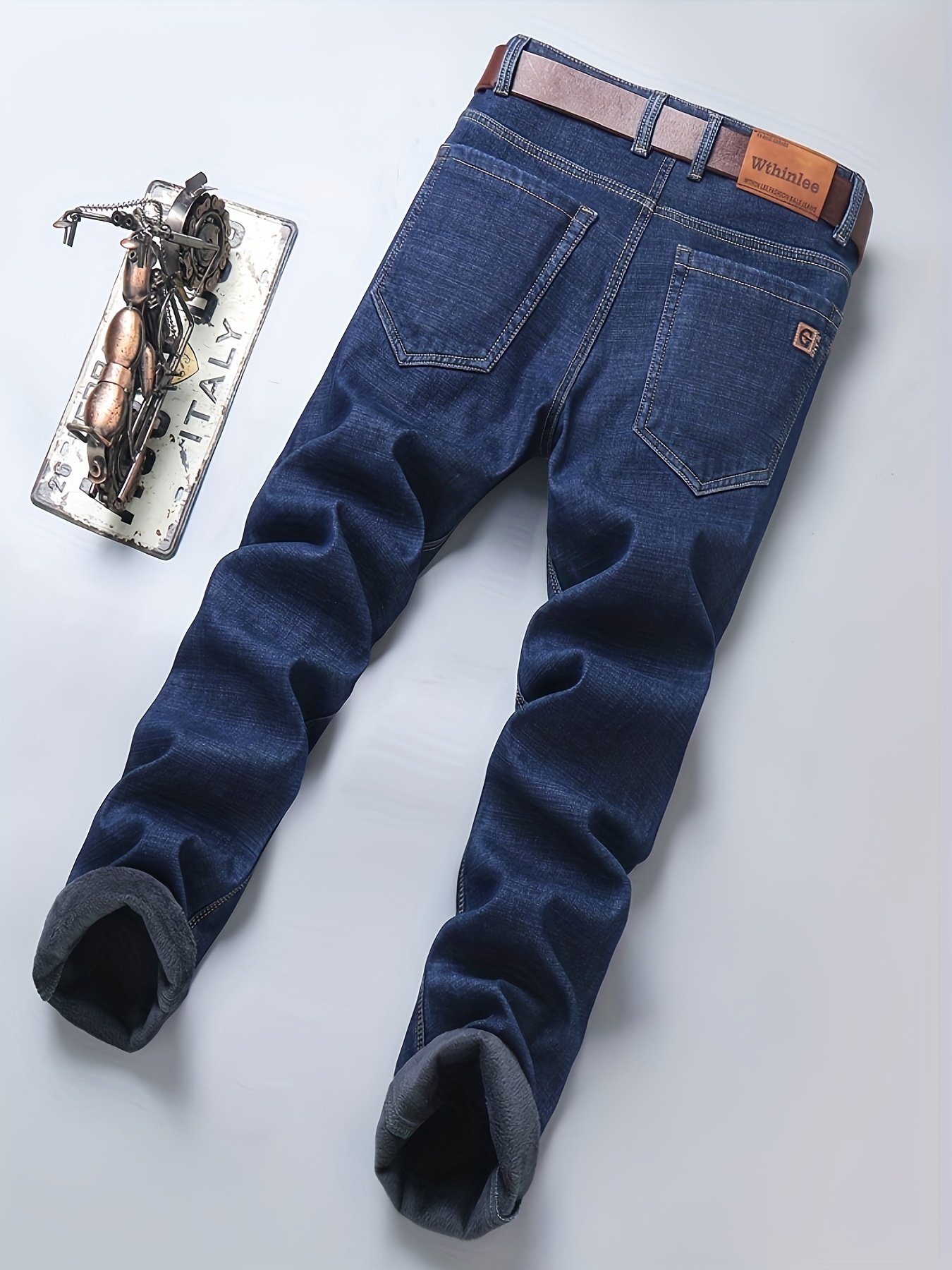 mens classic design warm thick jeans semi formal stretch jeans for business details 7