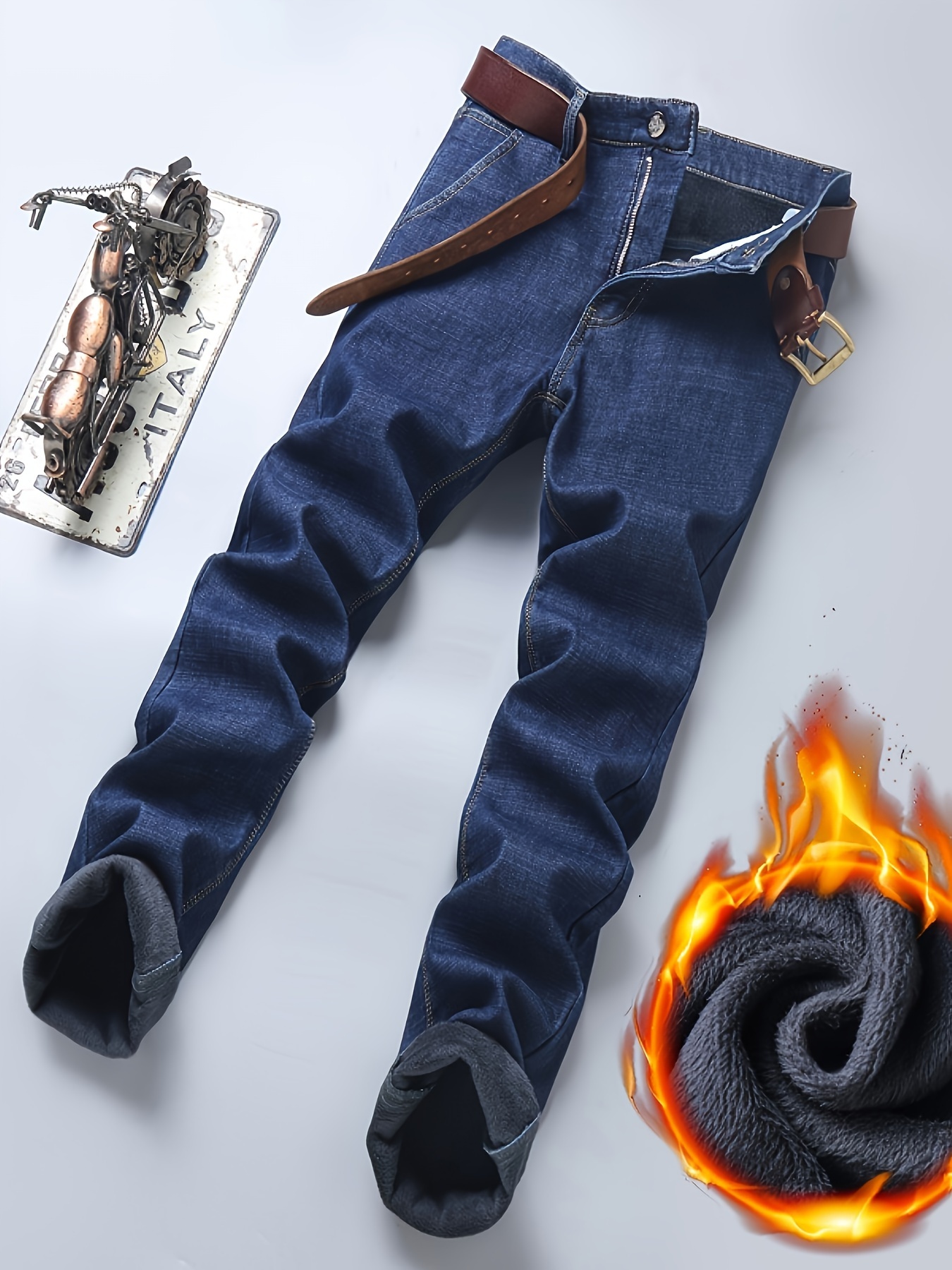 mens classic design warm thick jeans semi formal stretch jeans for business details 10