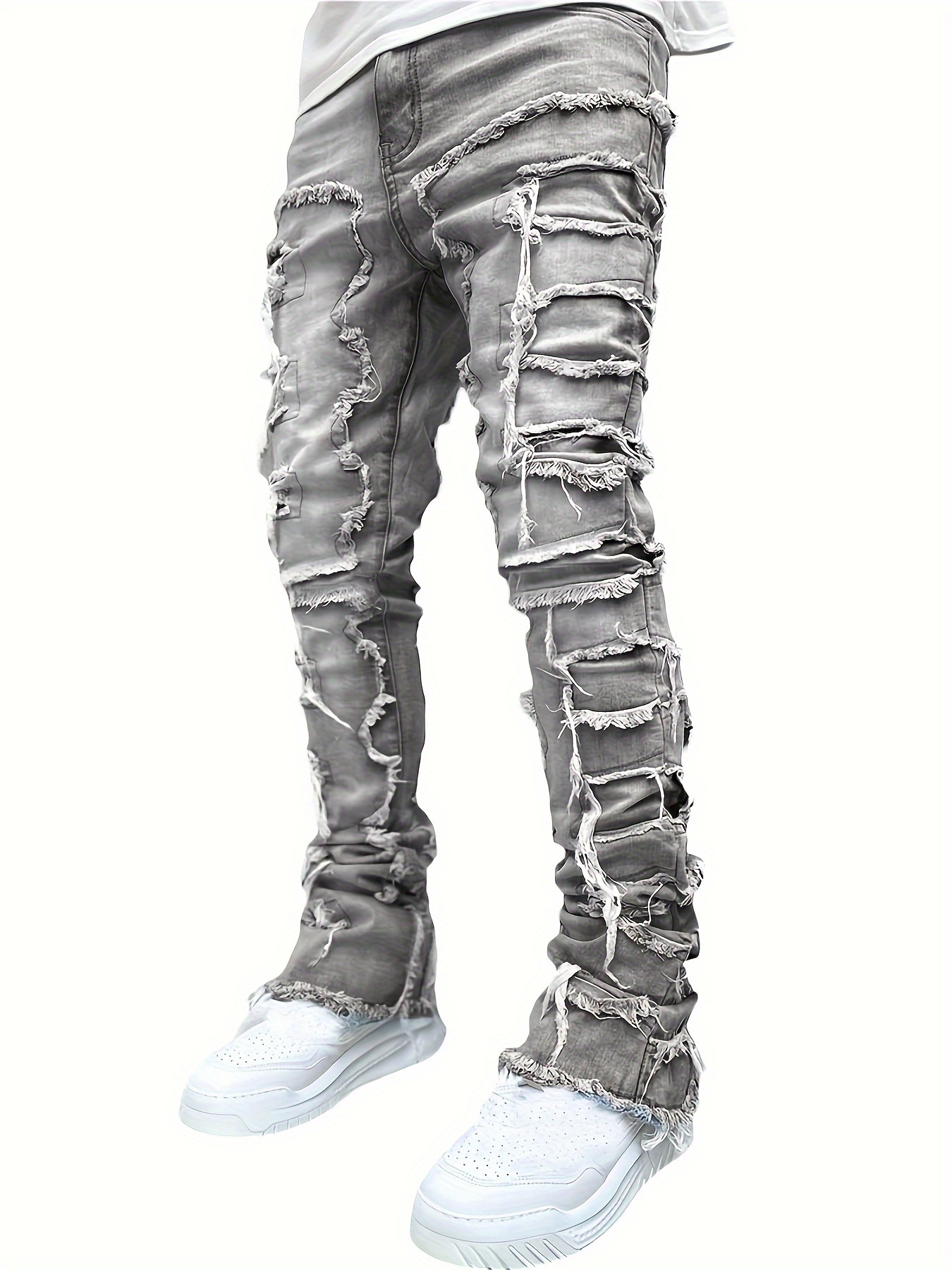 mens y2k raw trim straight leg jeans casual street style jeans details 0