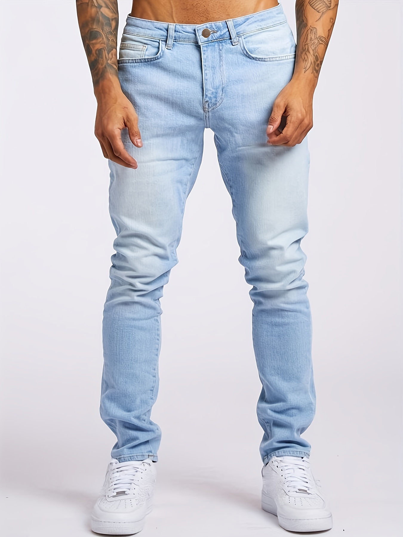 slim fit jeans mens casual street style solid color mid stretch denim pants for spring summer details 5