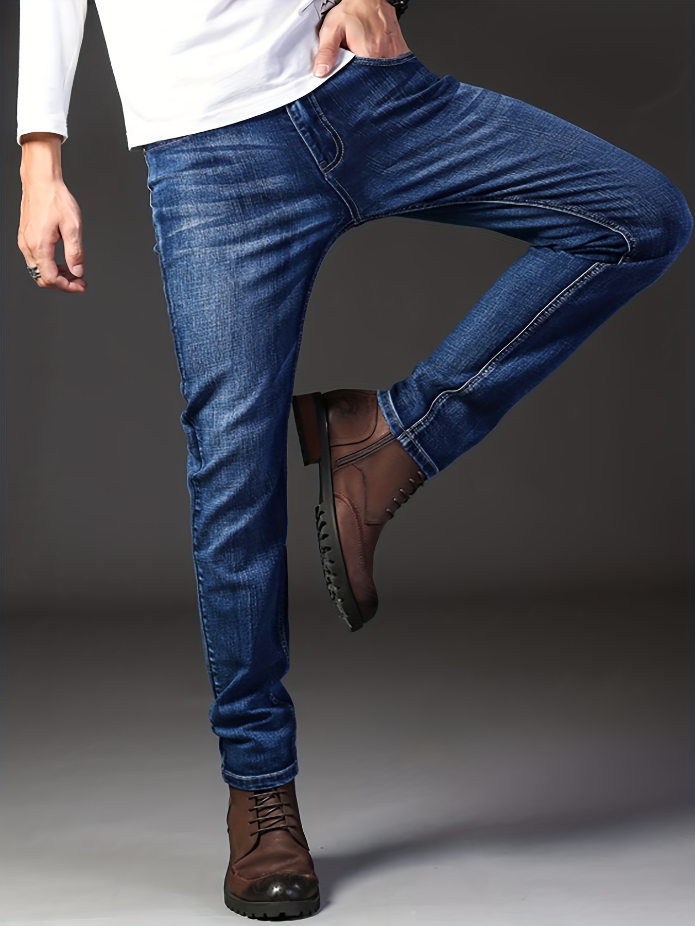 classic design semi formal jeans mens casual stretch denim pants for all seasons business details 6