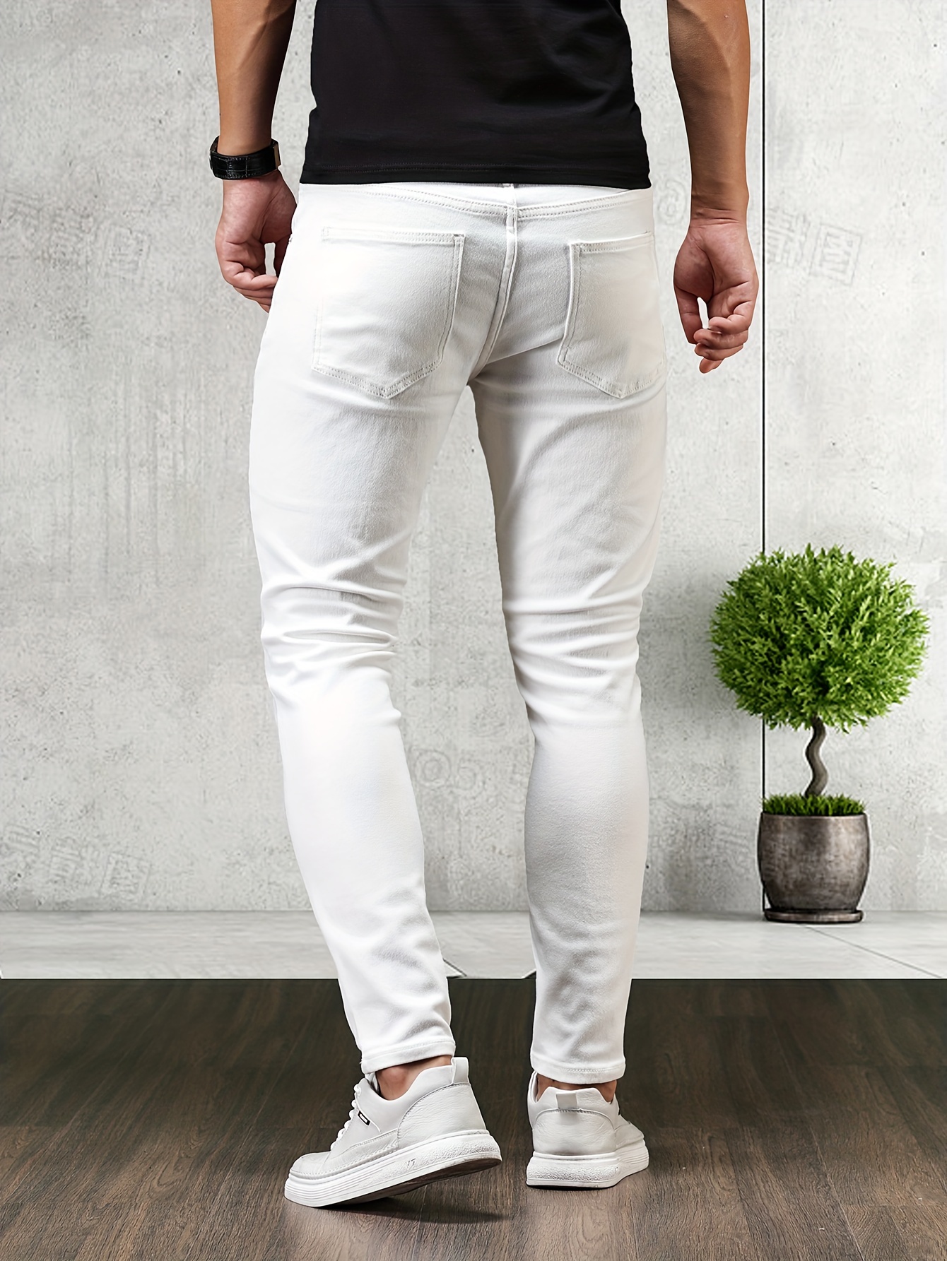 contrast stitching slim fit jeans mens casual street style mid stretch denim pants for spring summer details 7