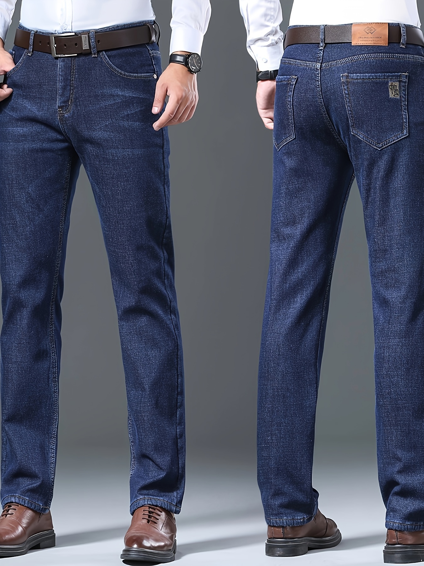 mens casual warm thick jeans classic design stretch straight leg jeans for business details 11