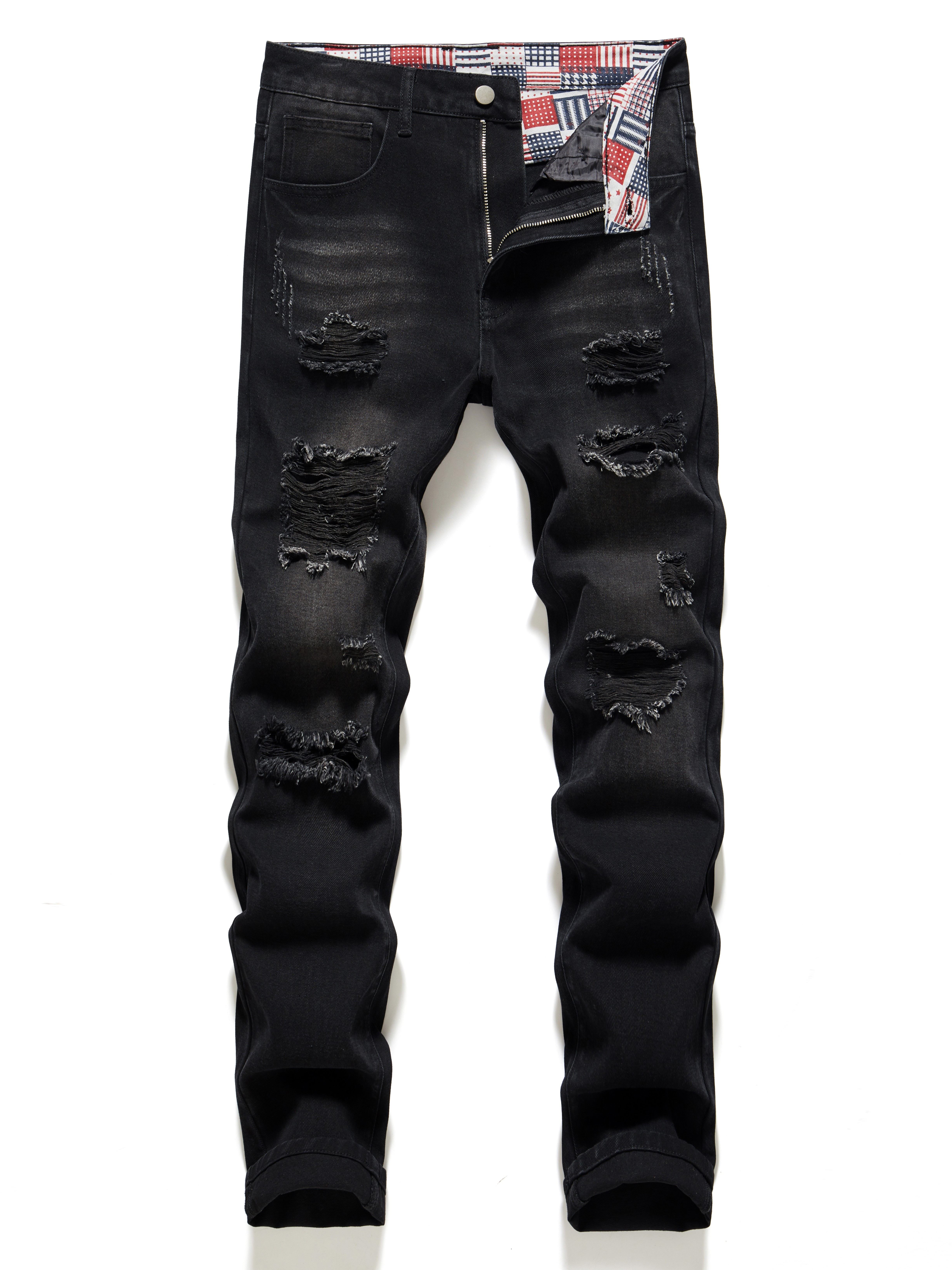 regular fit ripped jeans mens casual street style distressed denim pants for all seasons details 12