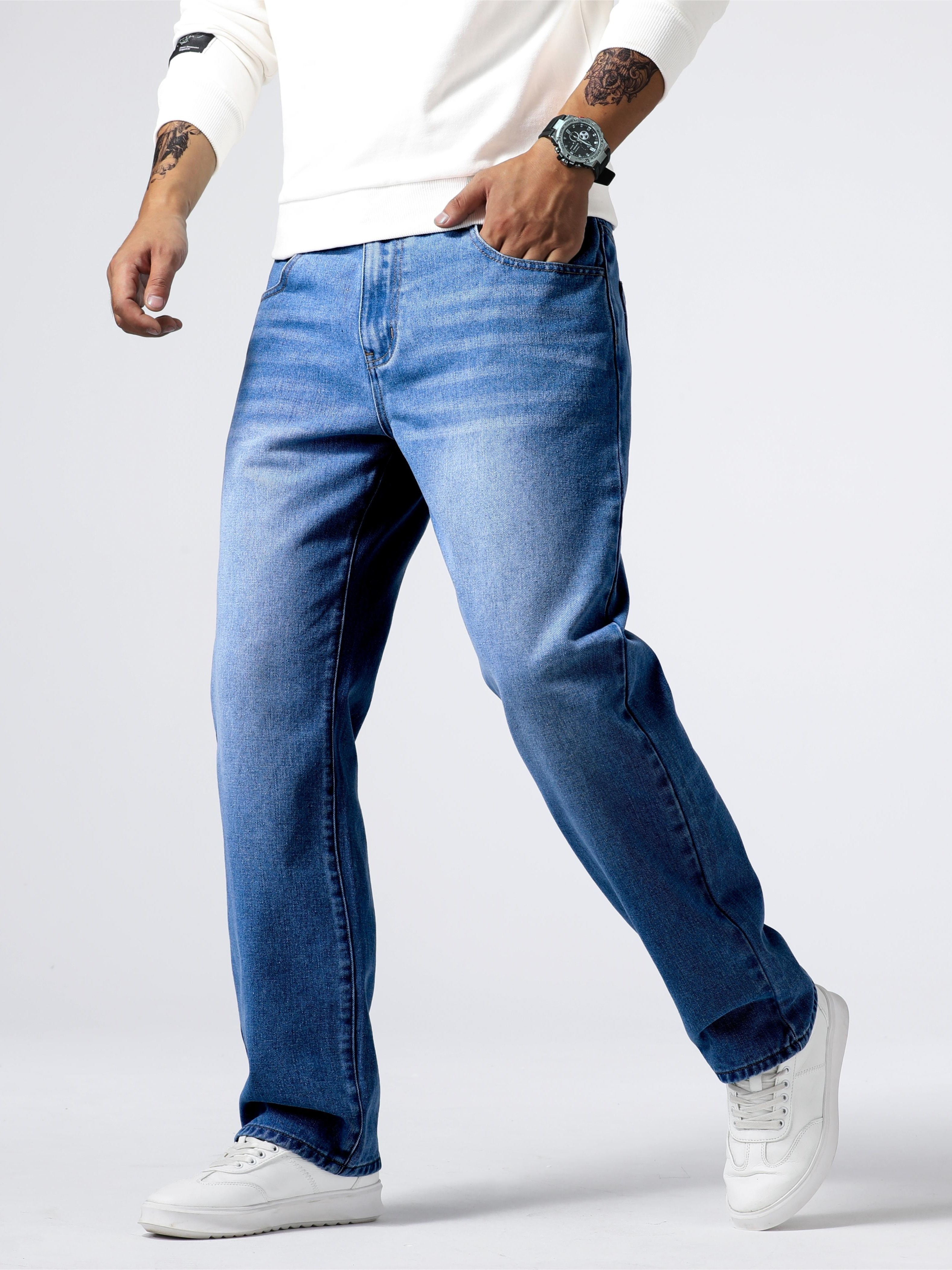 mens casual loose fit jeans street style straight leg denim pants details 25